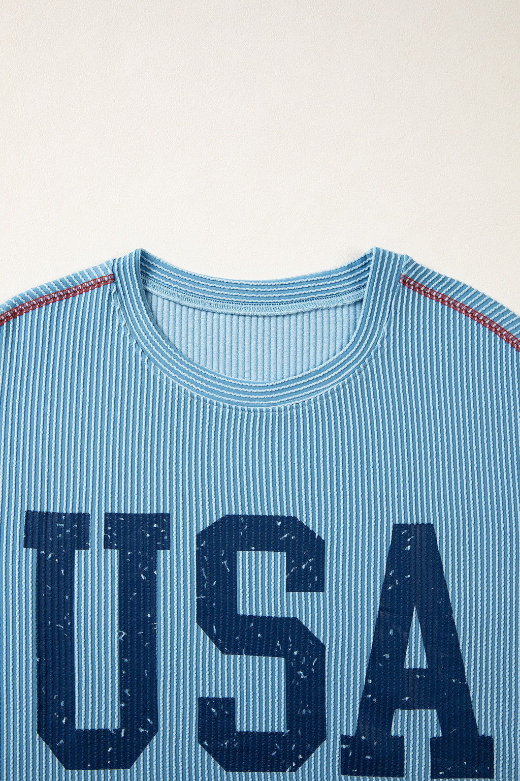 White USA Graphic Half Sleeve Loose Ribbed Top