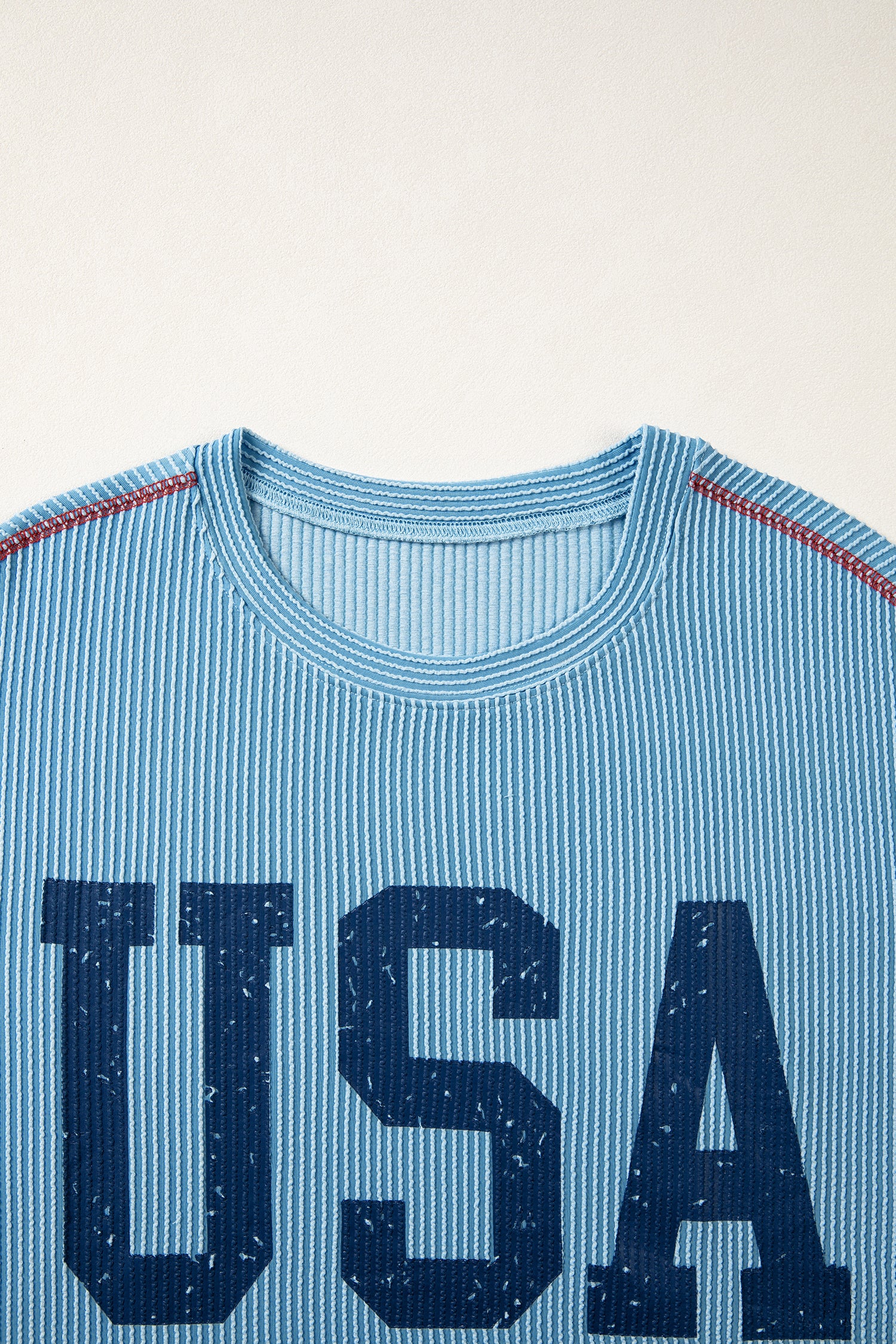 White USA Graphic Half Sleeve Loose Ribbed Top