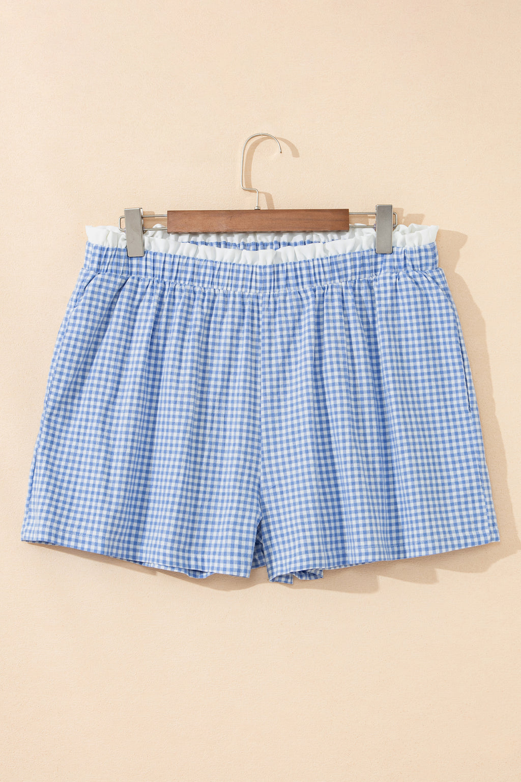 Khaki Contrast Trim Plaid Print Plus Size Shorts