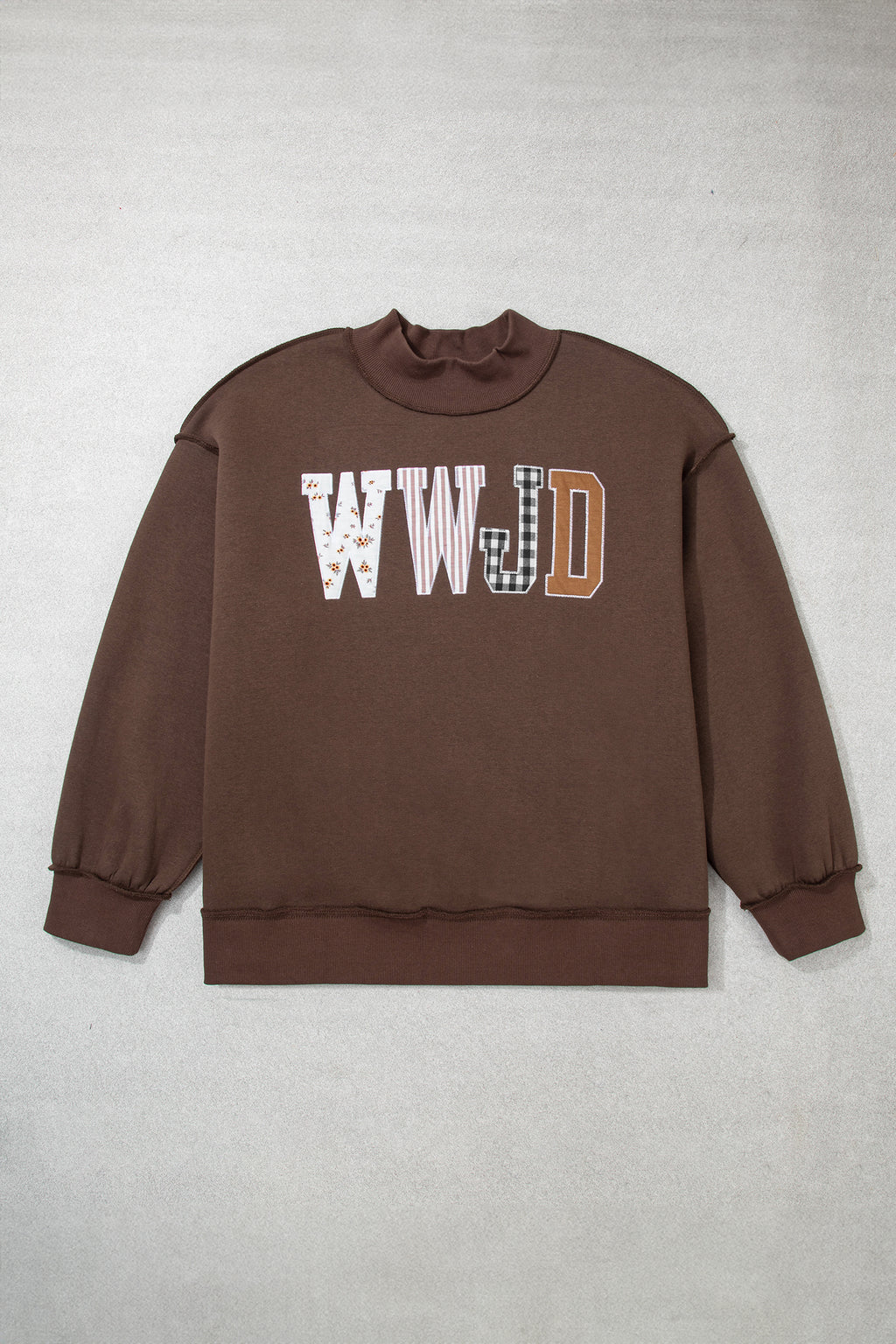 Gray WWJD Mix Pattern Letter Graphic Exposed Seam Loose Plus Size Sweatshirt