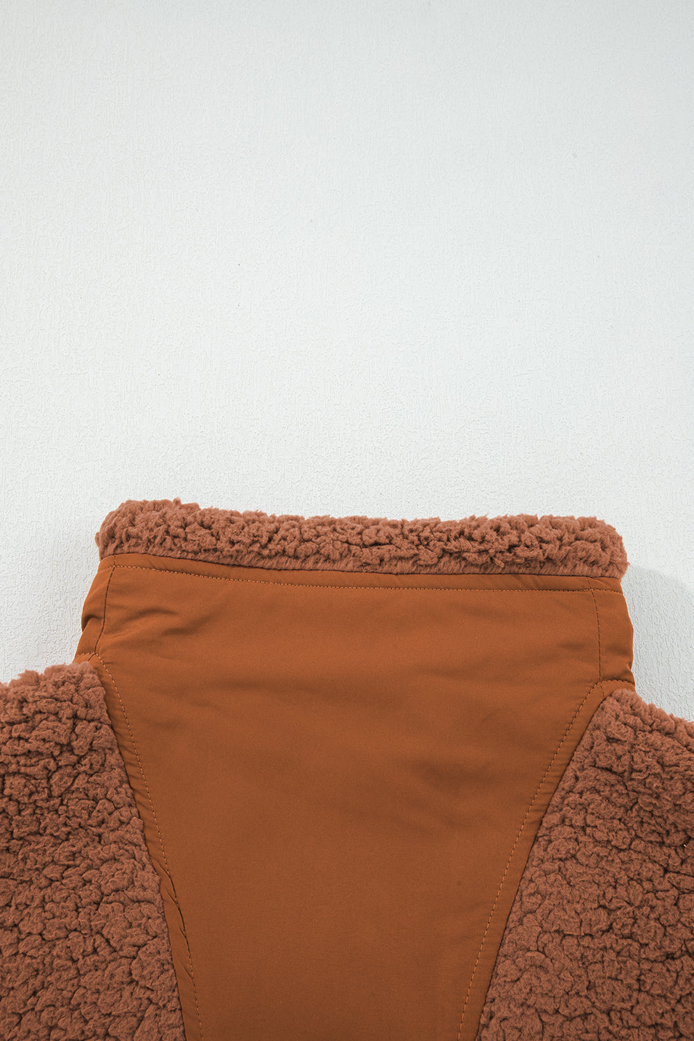 Cinnamon Faux Fur Snap Button Front Knot Side Plush Vest with Pockets