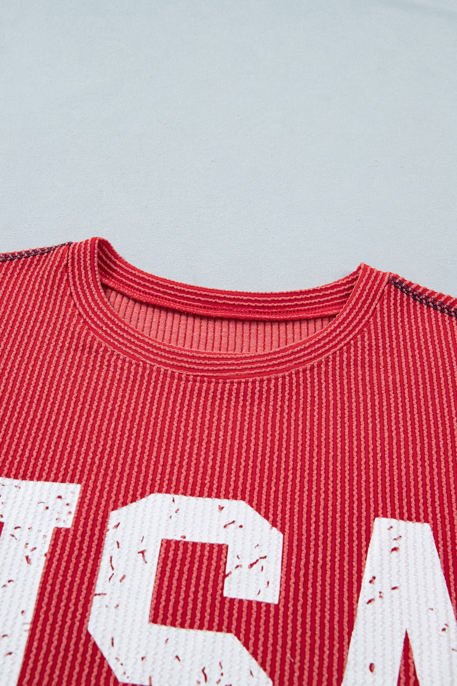 White USA Graphic Half Sleeve Loose Ribbed Top