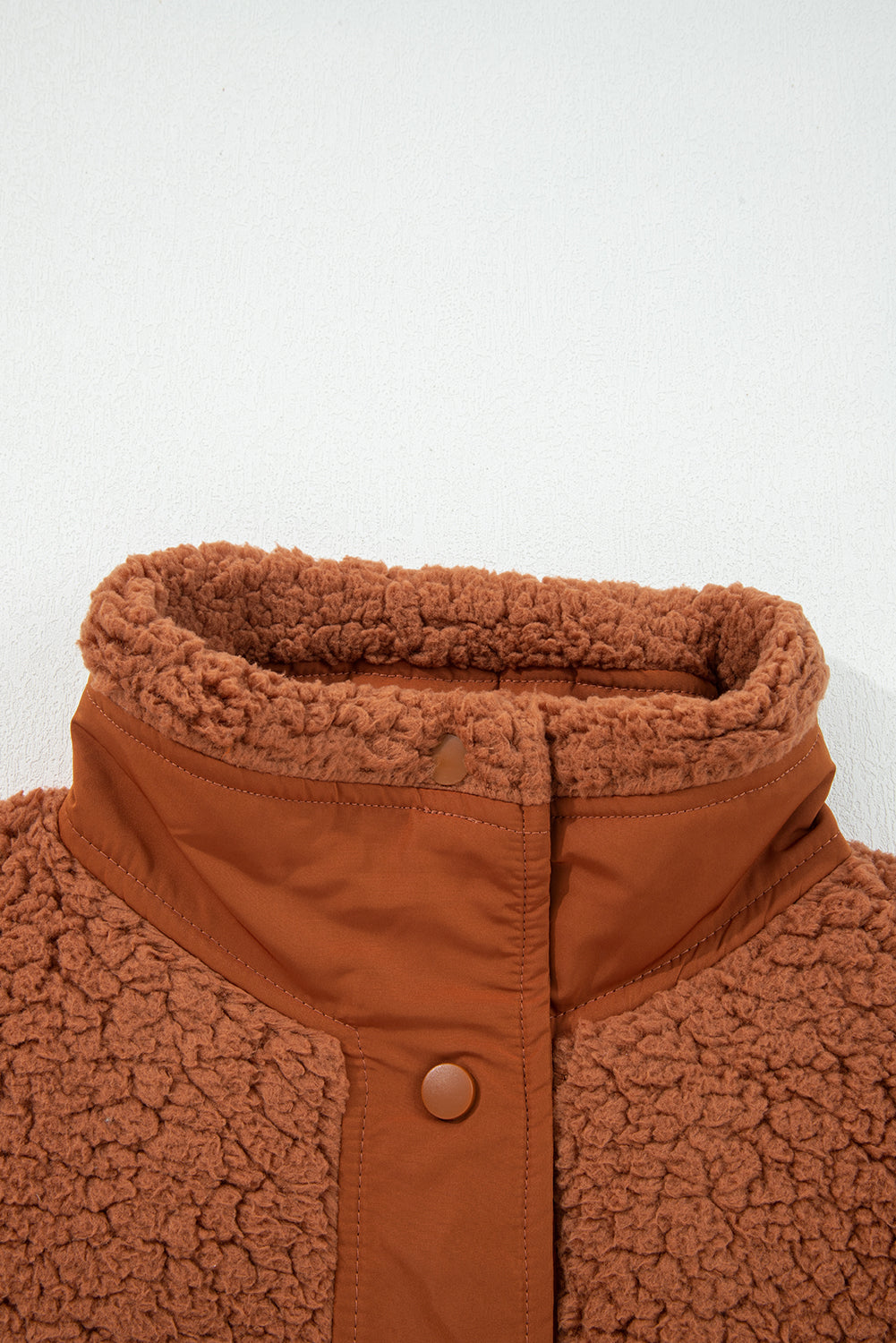 Cinnamon Faux Fur Snap Button Front Knot Side Plush Vest with Pockets