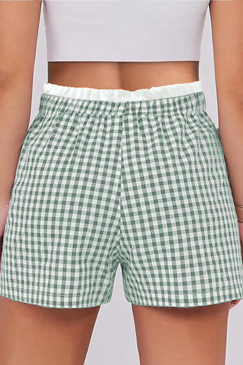 Khaki Contrast Trim Plaid Print Plus Size Shorts