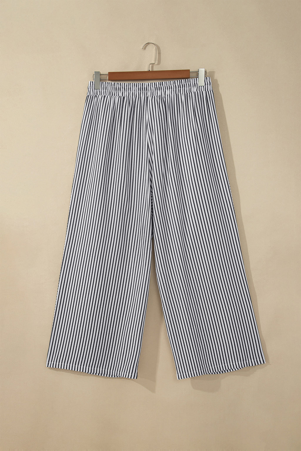 Black Stripe Plus Size Tie Waist Loose Pants