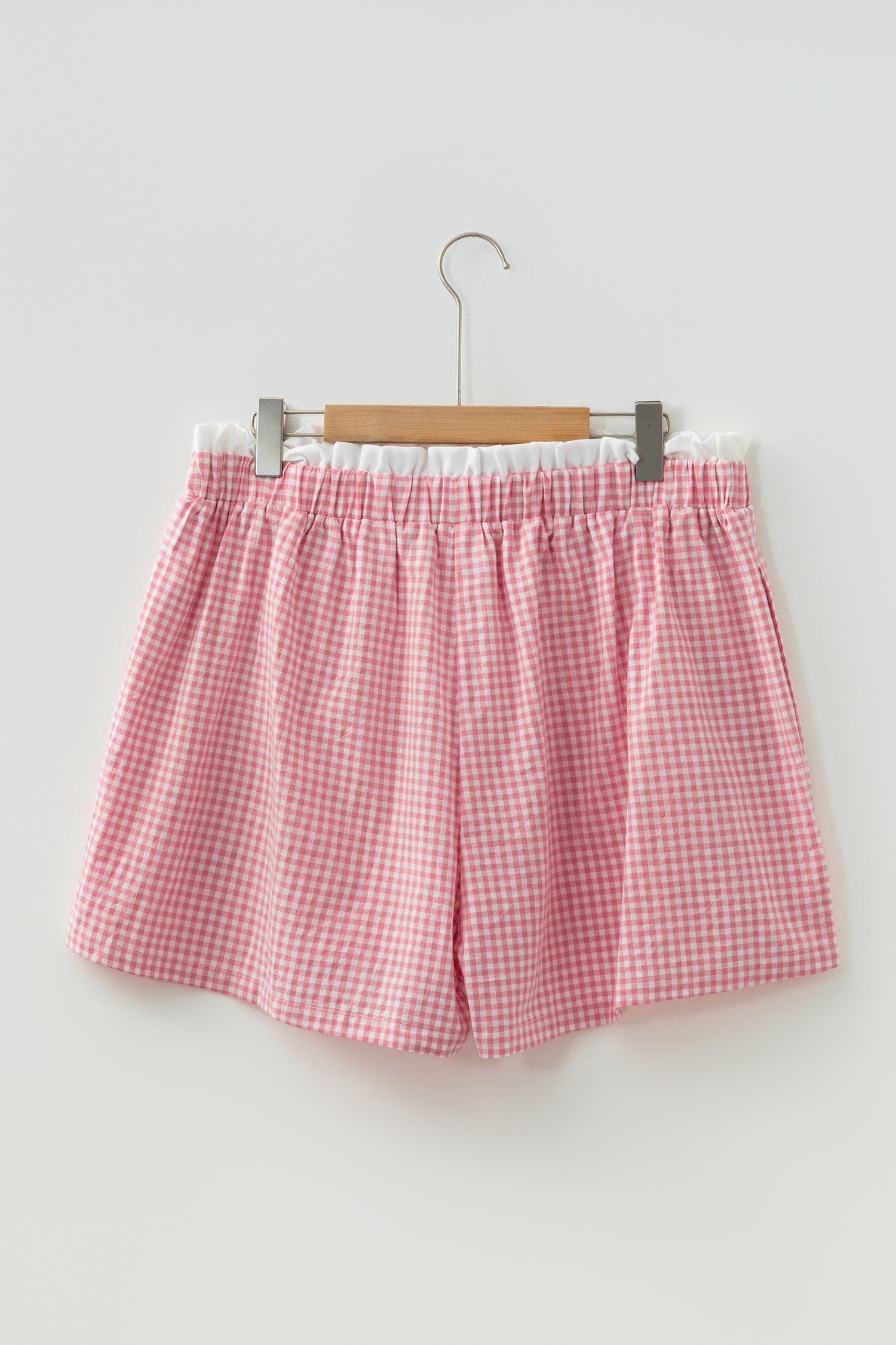 Khaki Contrast Trim Plaid Print Plus Size Shorts